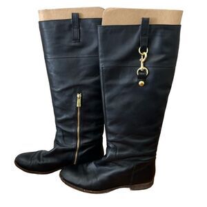 Coach Leather Riding Boot - Two-Tone Leather Riding Boots with Gold Hardware‎
